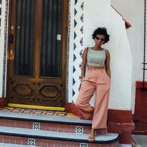 WOMEN DRAPE WIDE LEG ANKLE LENGTH PANTS